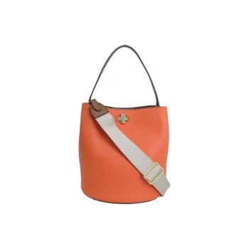 Furla Leather Bucket Bag, One Shoulder Handbag Women's Orange & Cognac Brandy