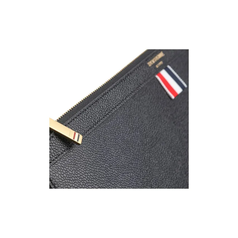 THOM BROWNE· Leather Coin Purse Clutch Medium Size Men's Black-3