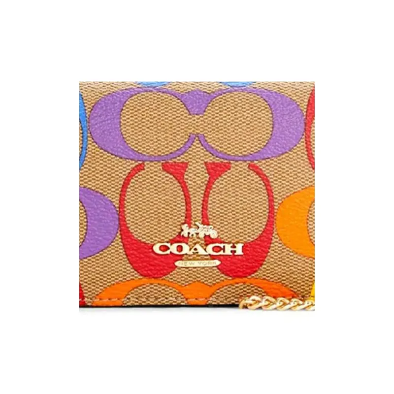 COACH Leather Chain Bag, Shoulder Bag, Crossbody Bag, Clutch, Wallet Mini Women's Khaki-6