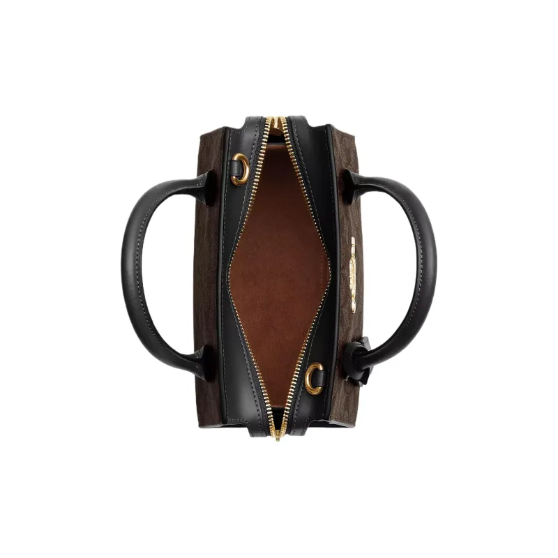 COACH Coated Canvas With Smooth Leather Tote Bag Shopping Bag Shoulder Bag Handbag Women's Dark Brown-2