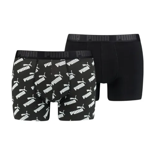 PUMA Men's All Over Print Logo Boxer 2 Pack Underpants Men's 2 Pack Black
