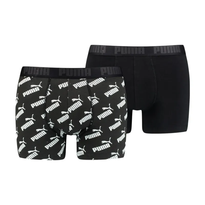 PUMA Men's All Over Print Logo Boxer 2 Pack Underpants Men's 2 Pack Black-0