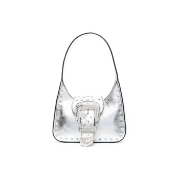 MOSCHINO Calfskin Handbag Shoulder Bag Women's Silver