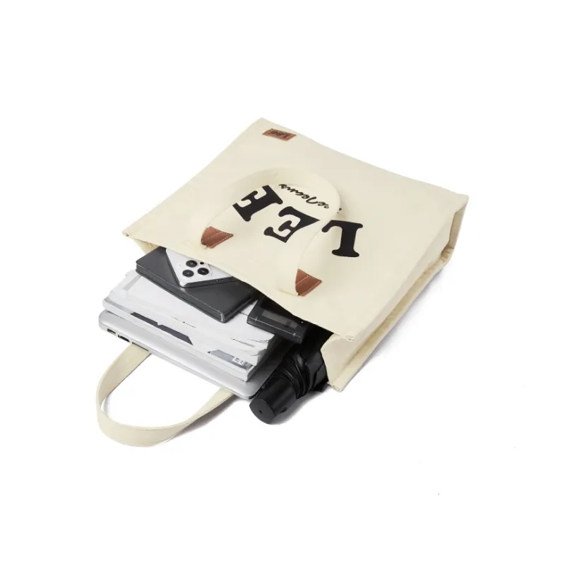 Lee Canvas Tote Bag Shopping Bag Shoulder Bag Portable Canvas Bag Shoulder Bag Unisex Khaki-2