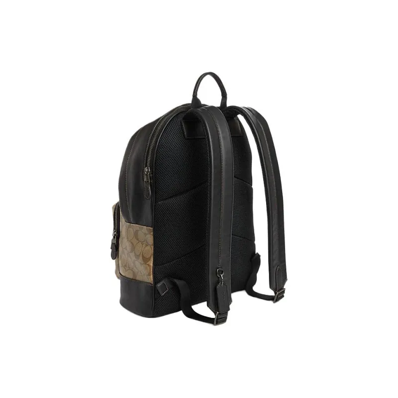 COACH West PVC Cow Leather Patchwork Fabric Backpack Regular Unisex Khaki & Multicolor-1
