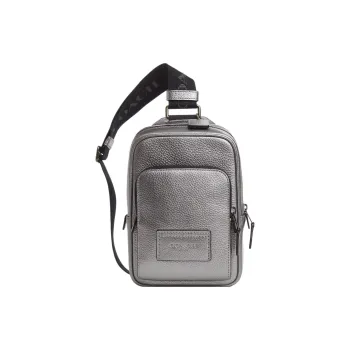 COACH Track Cow Leather Patchwork With Fabric One Shoulder Crossbody Sling Bags Mini Women's Metallic Finish Ash Gray