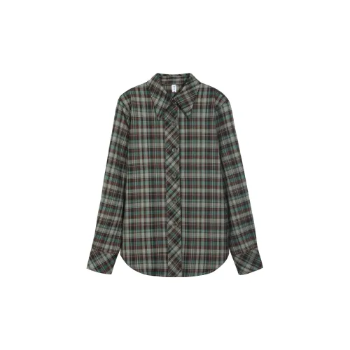 Lucybaily Shirts Women's Green Coffee Plaid