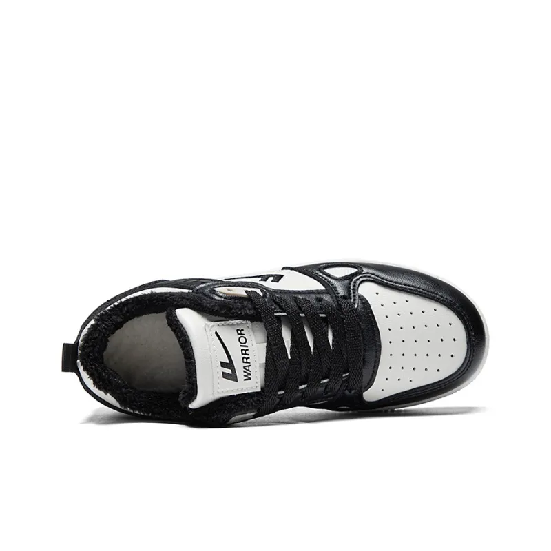 Warrior Thickened And Fleece Lined Double Cotton Shoes Warm And Lightweight Low Top Skateboard Shoes Unisex Beige Black-2