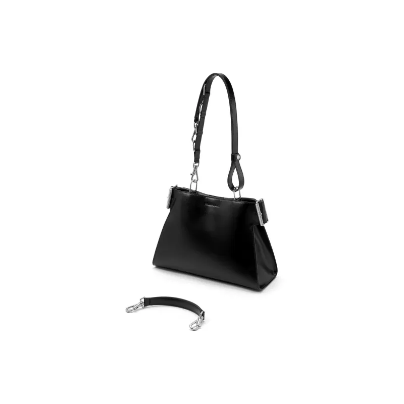 CHARLES&KEITH Synthetic Leather Shoulder Bag, Handbag Trumpets Women's Noir Black/Dark Brown/Sand-6