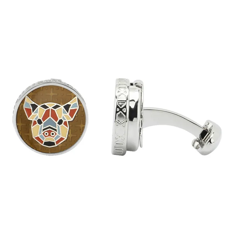 MUSTKOO White Gold Plated Copper Enamel Filled Cufflinks Men's-6