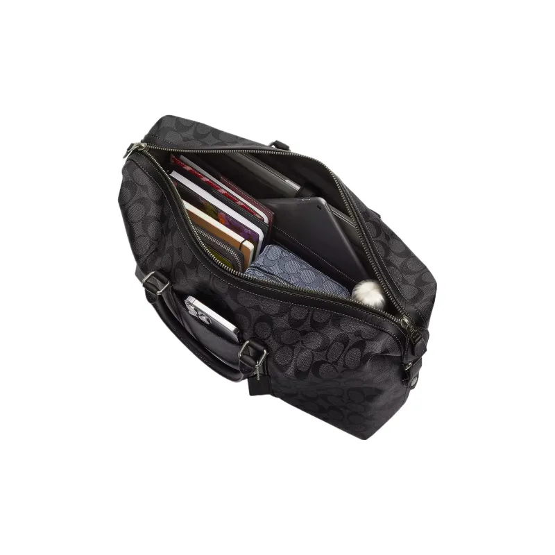 COACH Canvas With Cow Leather Boston Bag Travel Bag Handbag Shoulder Bag Crossbody Bag Large Size Women's Charcoal Gray-3