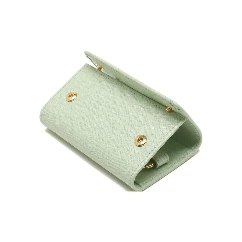 PRADA Saffiano Leather Key Pouch Women's Light Green-4