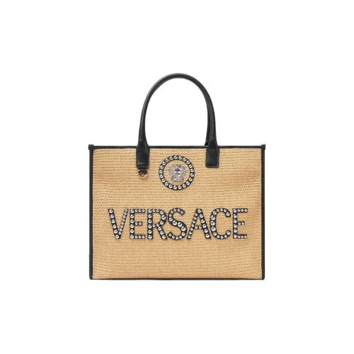 VERSACE La Medusa Cotton With Nylon Blend tote Dusy Bag Shopping Bag Handbag Large Size Women's Beige