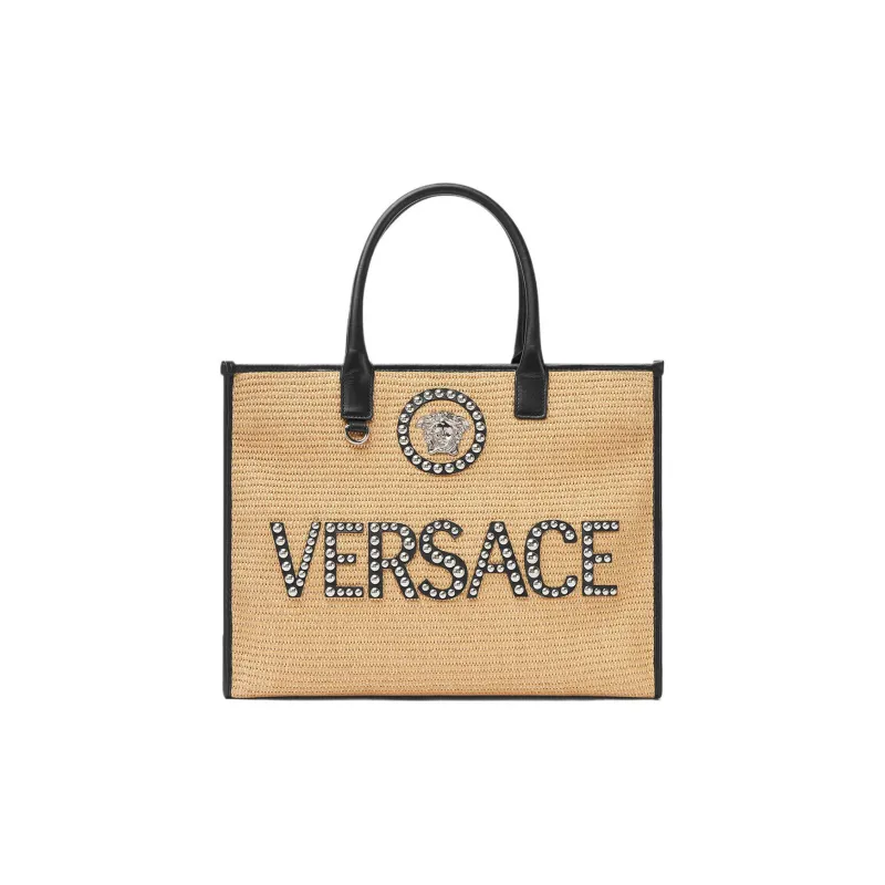 VERSACE La Medusa Cotton With Nylon Blend Tote Bag Shopping Bag Handbag Large Size Women's Beige-0