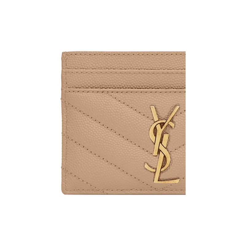 SAINT LAURENT Monogram Quilting Cow Leather Card Holder Card Holder Women's Dark Beige-4