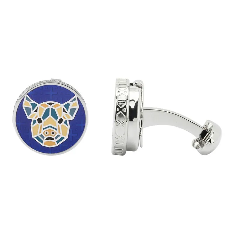 MUSTKOO White Gold Plated Copper Enamel Filled Cufflinks Men's-9