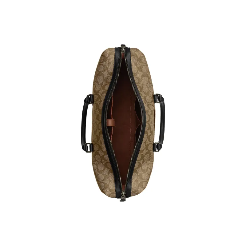 COACH Canvas With Leather Boston Bag Travel Bag Handbag Shoulder Bag Crossbody Bag Large Size Women's Gunmetal & Khaki-2
