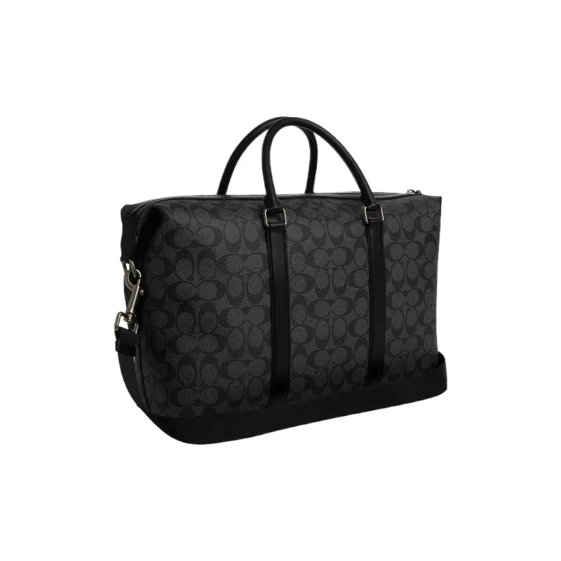 COACH Canvas With Cow Leather Boston Bag Travel Bag Handbag Shoulder Bag Crossbody Bag Large Size Women's Charcoal Gray-1