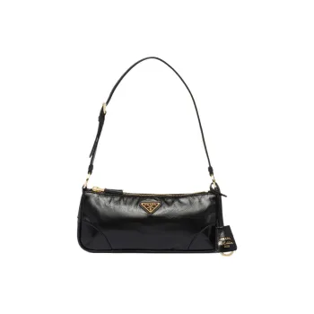 PRADA Re Edition Leather Handbag Shoulder Bag Small Size Women's Black