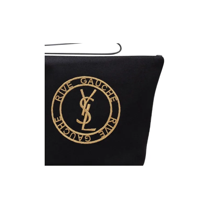 SAINT LAURENT Rive Gauche Sheepskin With Fabric Clutch Men's Black-3