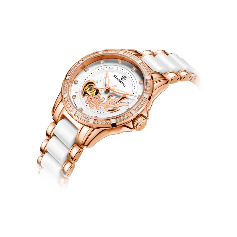 STARKING Koi Fish Collection Automatic Mechanical Movement Ceramic Strap Watch Women's Watch White Dial-1