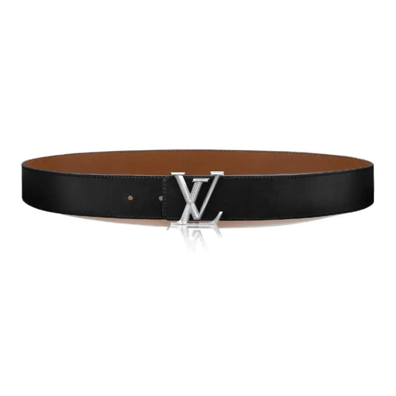 LOUIS VUITTON Letter Logo Leather Belts Men's Black 4CM-0