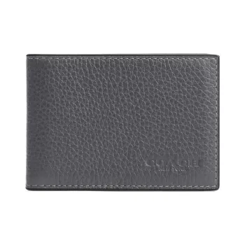 COACH Billfold Wallet Pebbled Leather Wallet Women's Gunmetal & Industrial Gray