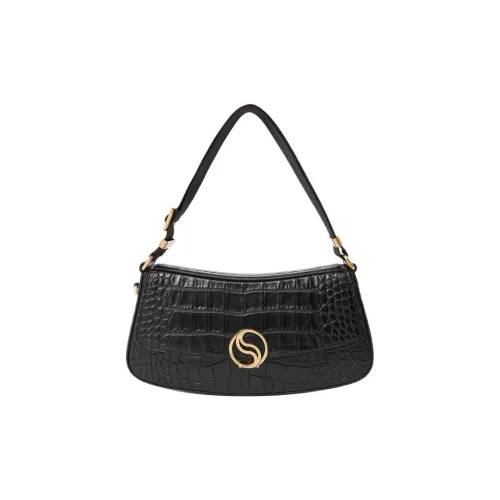 Stella McCartney S-Wave Polyurethane Handbags Shoulder Bags Women's Black