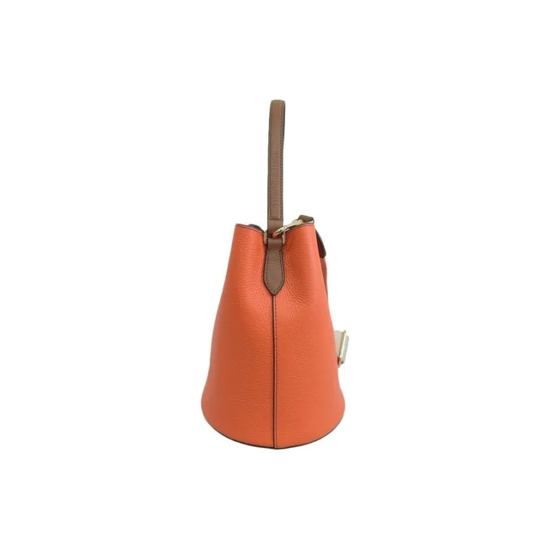 Furla Leather Bucket Bag, One Shoulder Handbag Women's Orange & Cognac Brandy-2