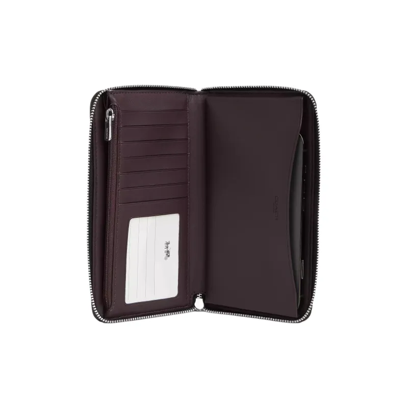 COACH Dempsey Jacquard With Refined Pebble Leather Cell Phone Wallet Tubas Women's Silver & Smoky & Black Multicolor-1