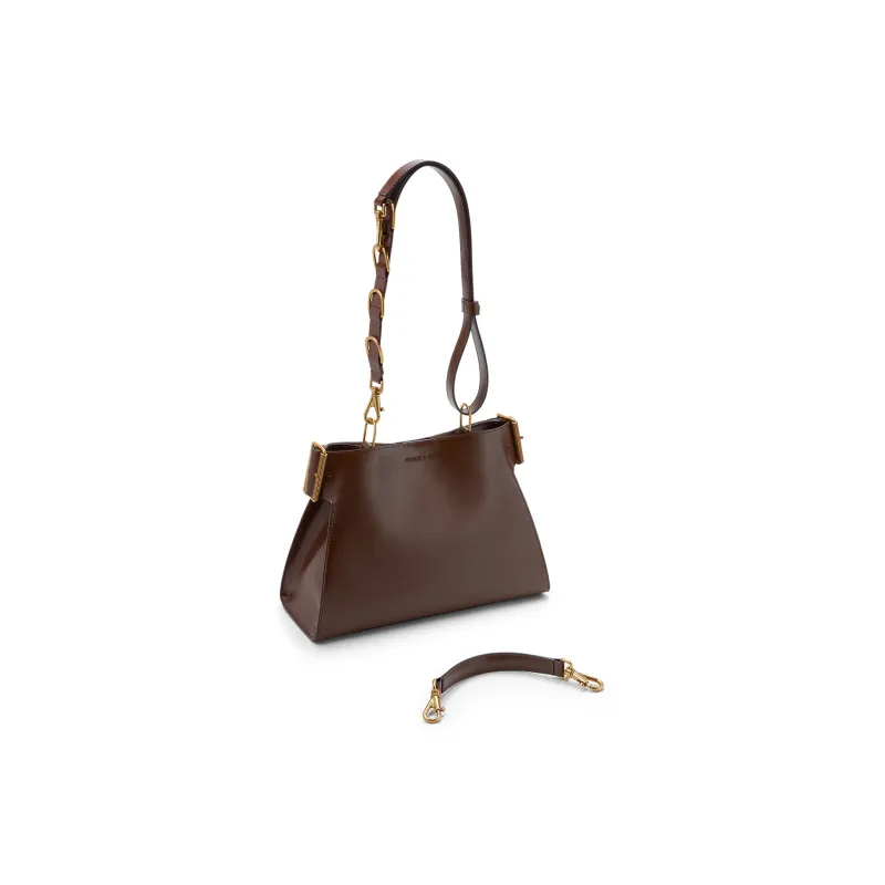 CHARLES&KEITH Synthetic Leather Shoulder Bag, Handbag Trumpets Women's Noir Black/Dark Brown/Sand-2