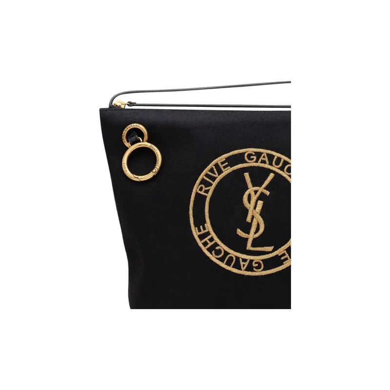 SAINT LAURENT Rive Gauche Sheepskin With Fabric Clutch Men's Black-2