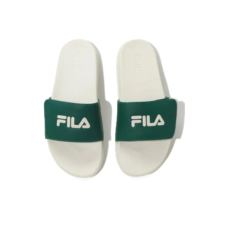 FILA Rubber Sole Abrasion Resistant Slide Slippers Unisex Green Beige Korean Style-3