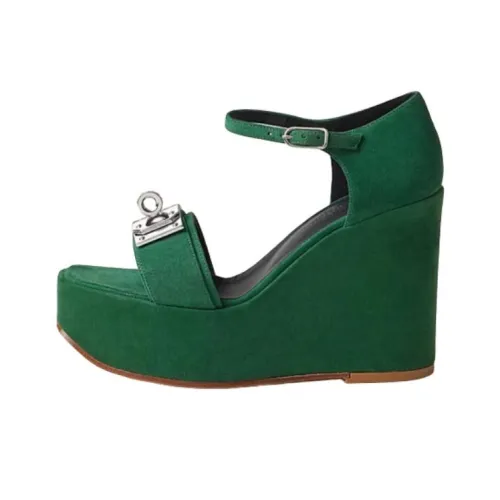 HERMES Hilda Strap Sandals 12cm Women's Green