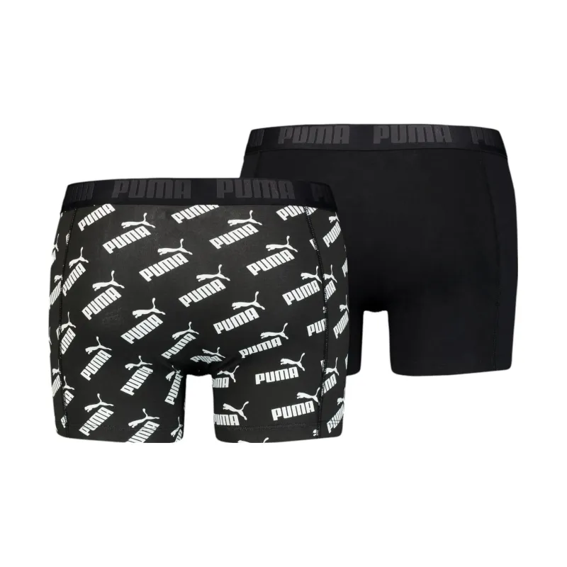 PUMA Men's All Over Print Logo Boxer 2 Pack Underpants Men's 2 Pack Black-1