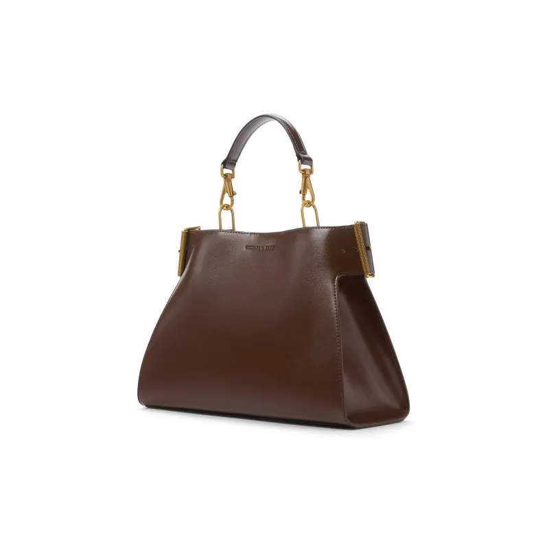 CHARLES&KEITH Synthetic Leather Shoulder Bag, Handbag Trumpets Women's Noir Black/Dark Brown/Sand-1