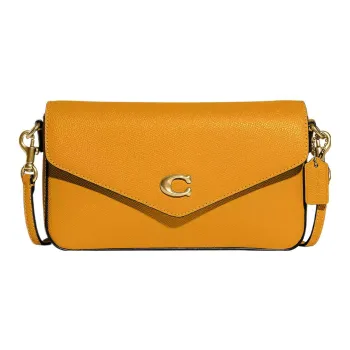 COACH Wyn Cross Stitch Leather Shoulder Bag Crossbody Bag Small Size Women's Brass With Rhubarb Pattern