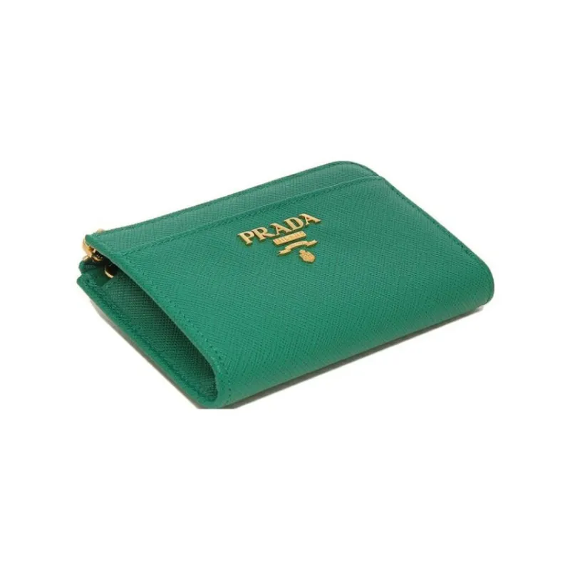 PRADA Leather Wallet Key Pouch Women's Green-3