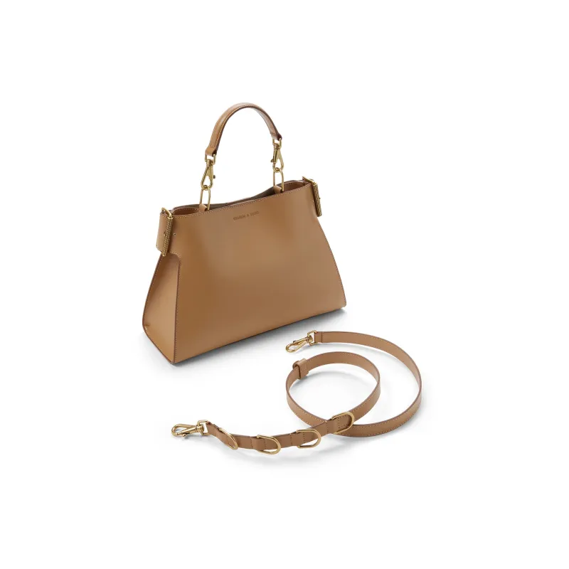 CHARLES&KEITH Synthetic Leather Shoulder Bag, Handbag Trumpets Women's Noir Black/Dark Brown/Sand-10