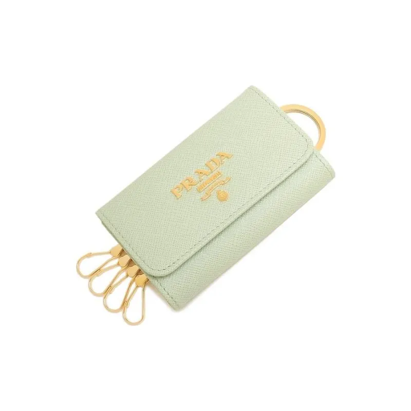 PRADA Saffiano Leather Key Pouch Women's Light Green-3