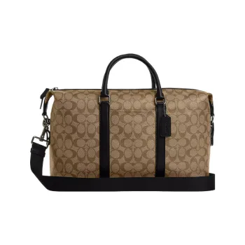 COACH Canvas With Leather Boston Bag Travel Bag Handbag Shoulder Bag Crossbody Bag Large Size Women's Gunmetal & Khaki