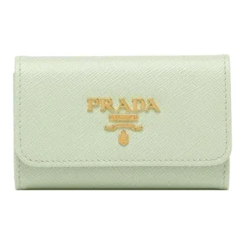PRADA Saffiano Leather Key Pouch Women's Light Green