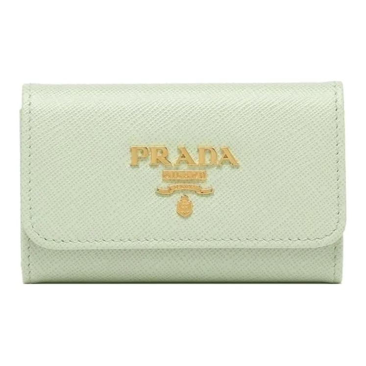 PRADA Saffiano Leather Key Pouch Women's Light Green-0