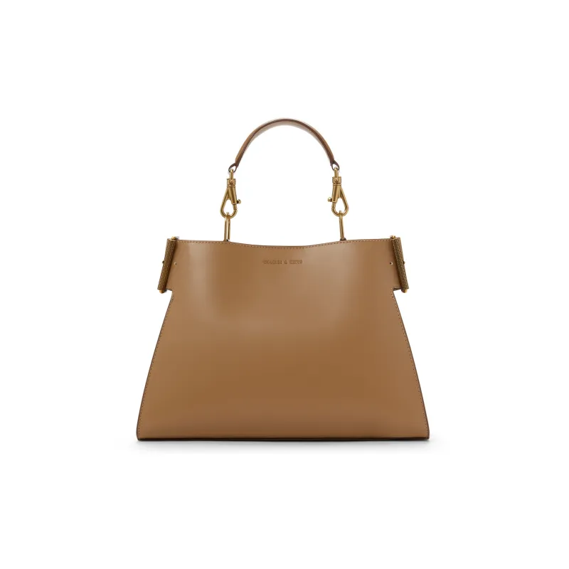 CHARLES&KEITH Synthetic Leather Shoulder Bag, Handbag Trumpets Women's Noir Black/Dark Brown/Sand-8