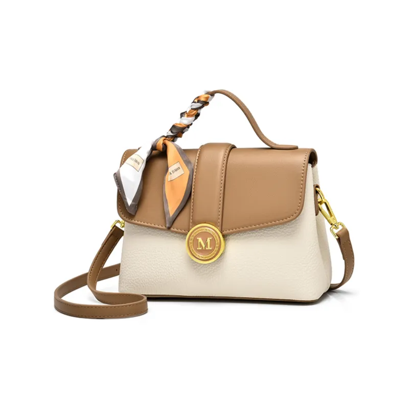 Versman PU One Shoulder Handbag Medium Size Women's Apricot & Khaki/Classic Black-1