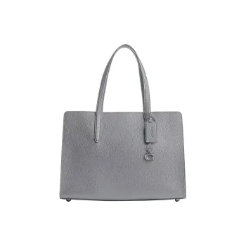 COACH Carter Polished Pebbled Leather Tote Bag Shopping Bag One Shoulder Handbag Large Size Women's Gray Blue