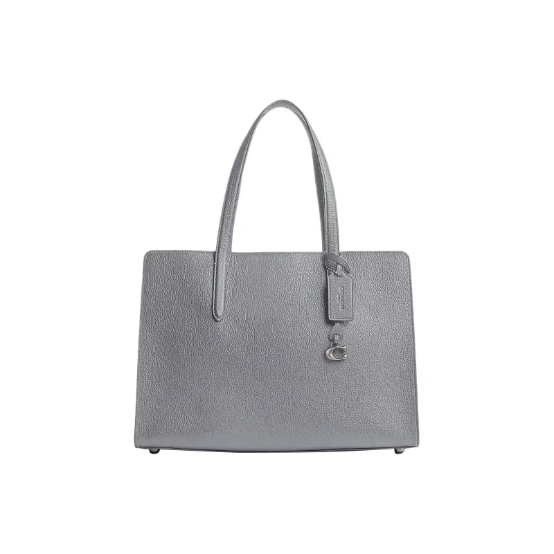 COACH Carter Polished Pebbled Leather Tote Bag Shopping Bag One Shoulder Handbag Large Size Women's Gray Blue-0