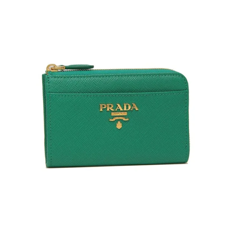 PRADA Leather Wallet Key Pouch Women's Green-1