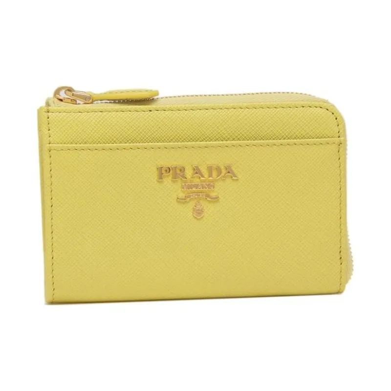 PRADA Leather Wallet Key Pouch Women's Yellow-1