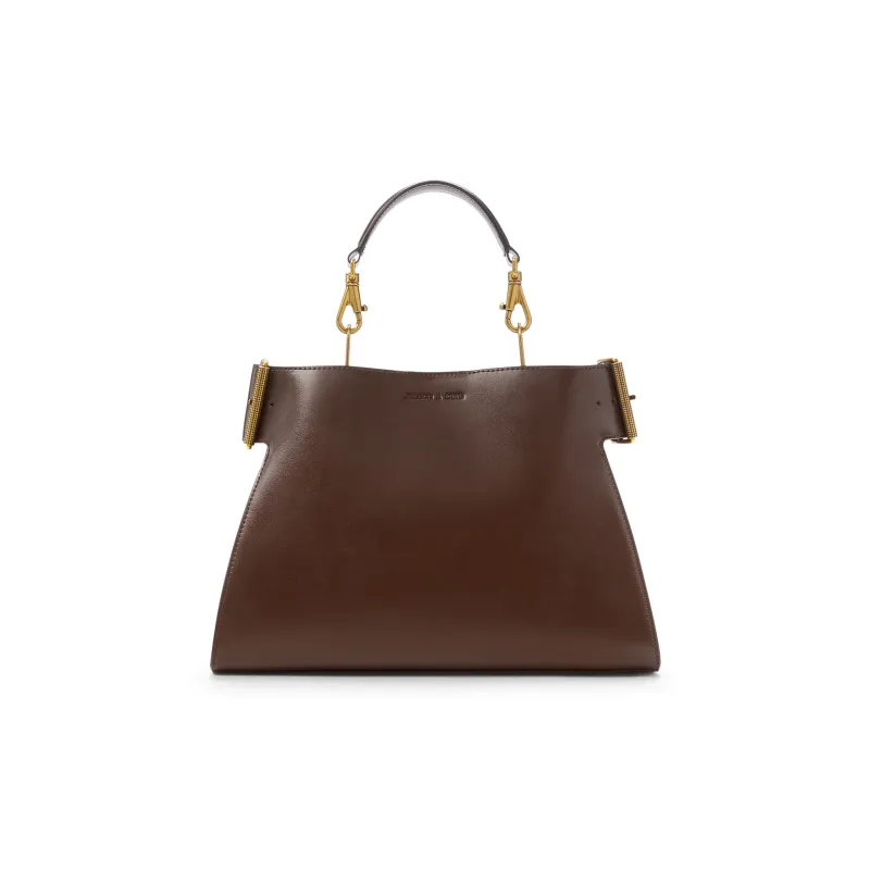 CHARLES&KEITH Synthetic Leather Shoulder Bag, Handbag Trumpets Women's Noir Black/Dark Brown/Sand-0